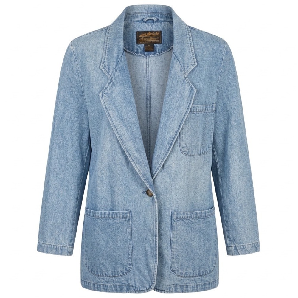 VTG Eddie Bauer Denim Blazer Chore Jacket Women M Light Wash Oversized 80s 90s